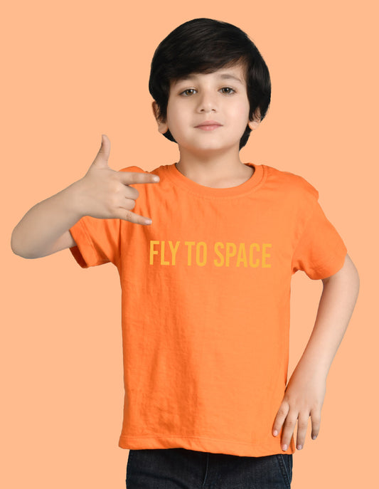 Nusyl Boys Orange Astronaut & Text Printed Short Sleeve Oversized T-Shirt