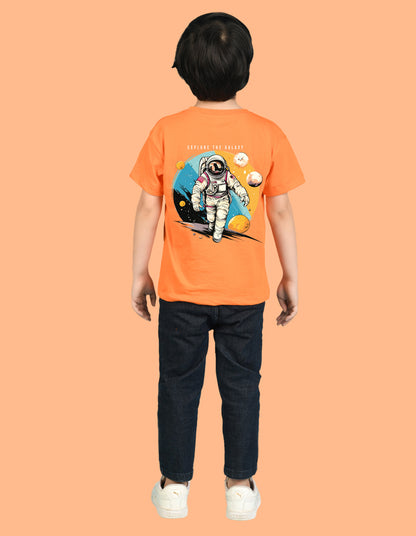 Nusyl Boys Orange Astronaut & Text Printed Short Sleeve Oversized T-Shirt