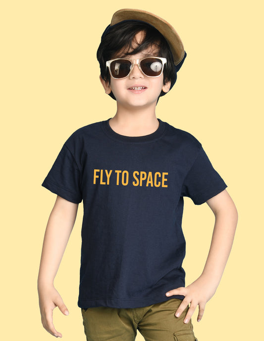 Nusyl Boys Navy Blue Astronaut & Text Printed Short Sleeve Oversized T-Shirt