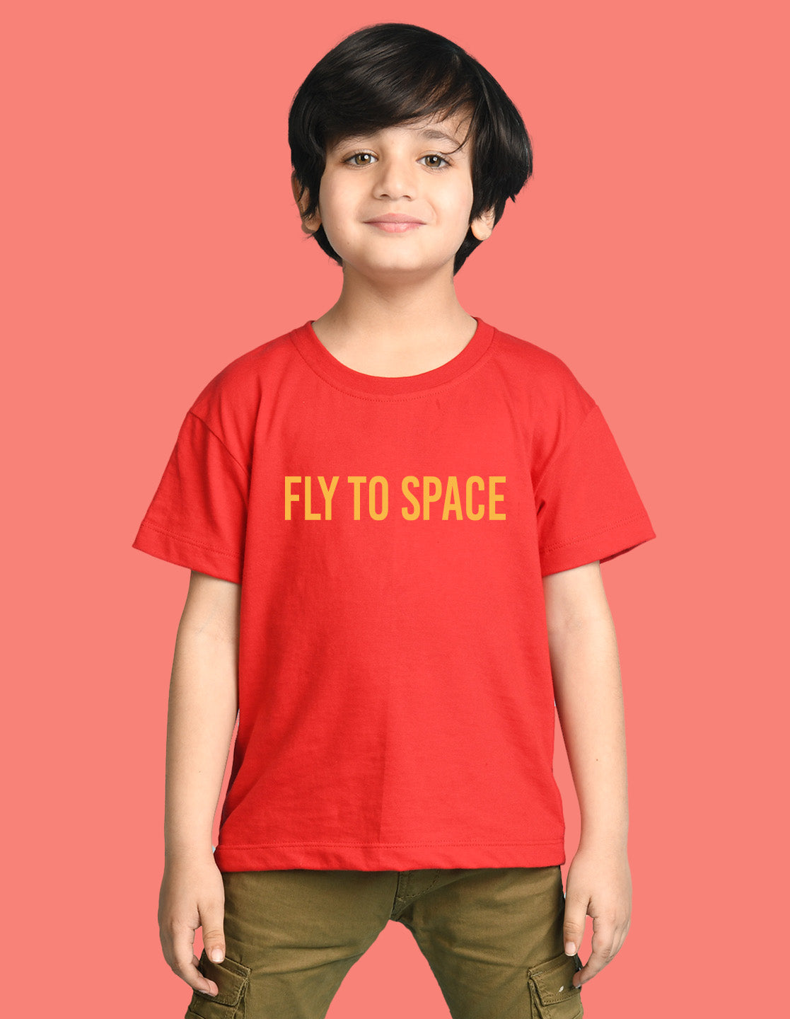 Nusyl Boys Red Astronaut & Text Printed Short Sleeve Oversized T-Shirt