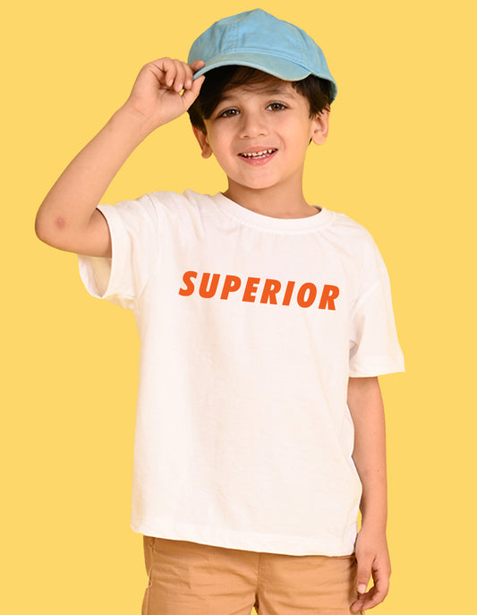 Nusyl Boys White Superior Text Printed Short sleeve Cotton Blend Oversized T-shirts