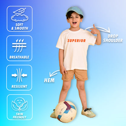 Nusyl Boys White Superior Text Printed Short sleeve Cotton Blend Oversized T-shirts