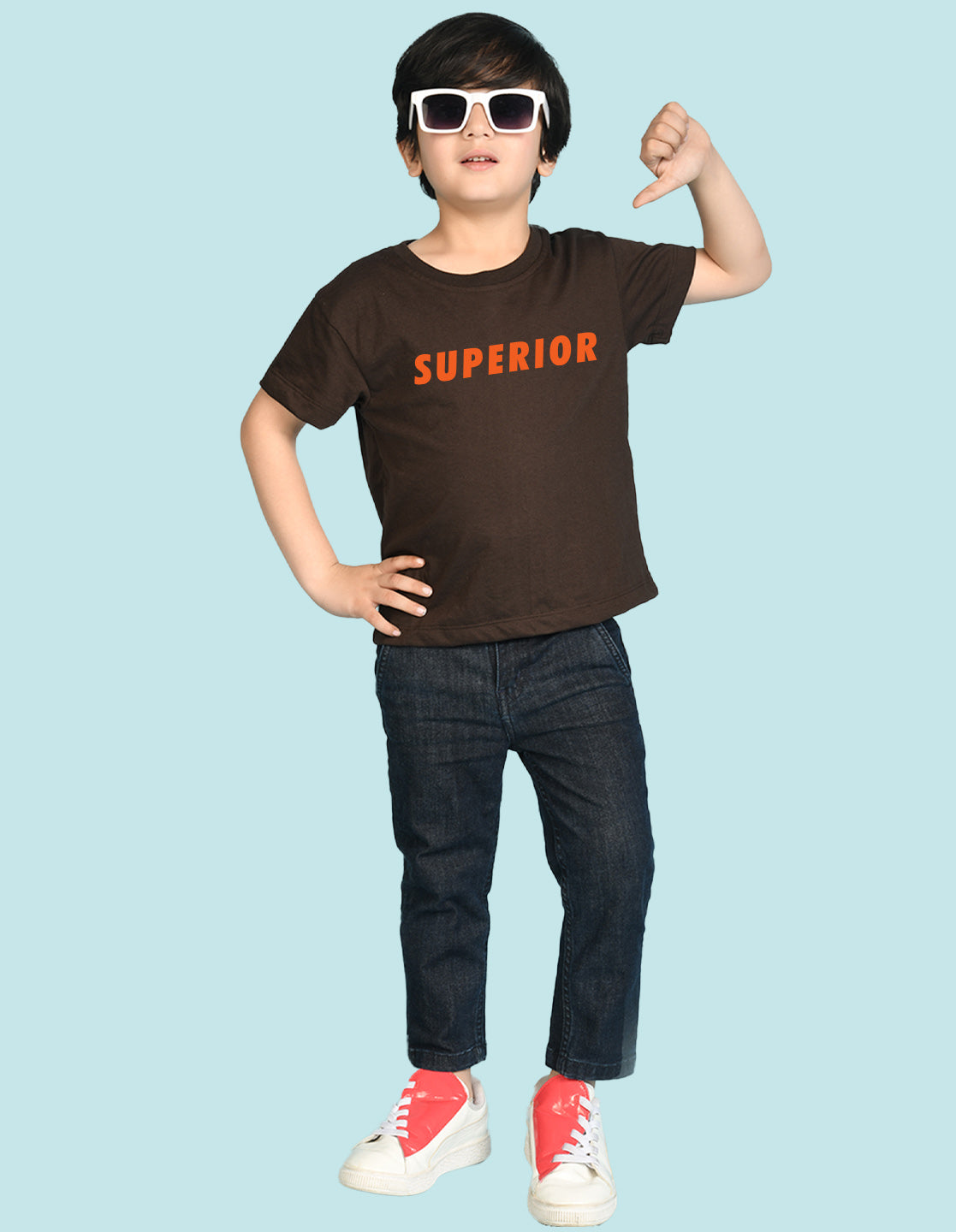 Nusyl Boys Brown Superior Text Printed Short sleeve Cotton Blend Oversized T-shirts