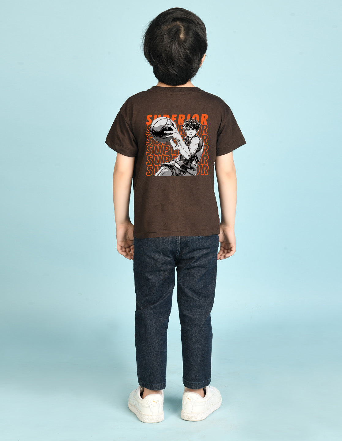 Nusyl Boys Brown Superior Text Printed Short sleeve Cotton Blend Oversized T-shirts