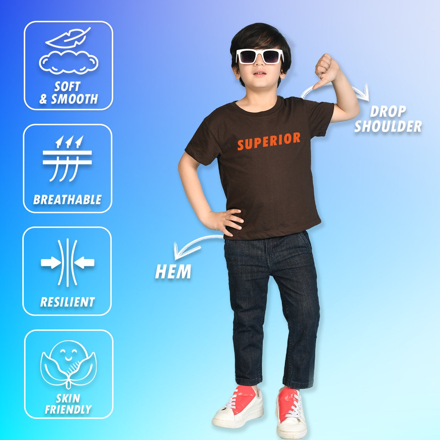 Nusyl Boys Brown Superior Text Printed Short sleeve Cotton Blend Oversized T-shirts