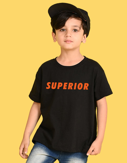 Nusyl Boys Black Superior Text Printed Short sleeve Cotton Blend Oversized T-shirts