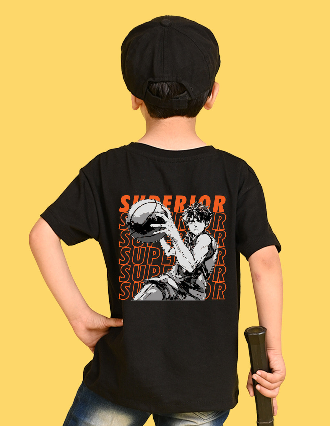 Nusyl Boys Black Superior Text Printed Short sleeve Cotton Blend Oversized T-shirts