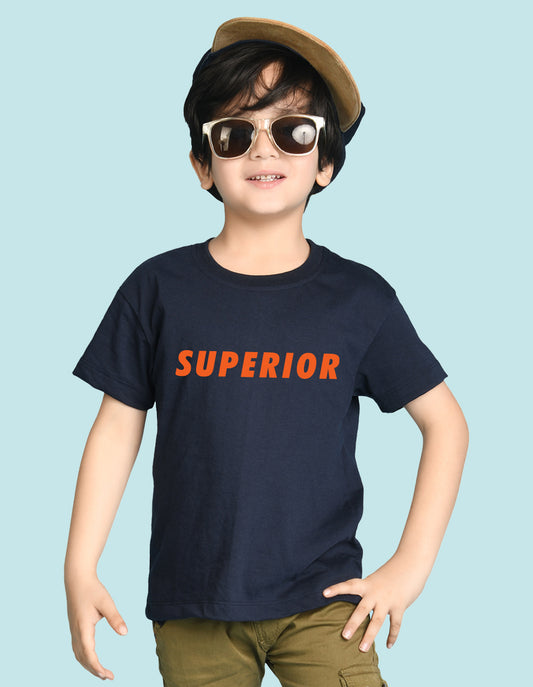Nusyl Boys Navy Blue Superior Text Printed Short sleeve Cotton Blend Oversized T-shirts