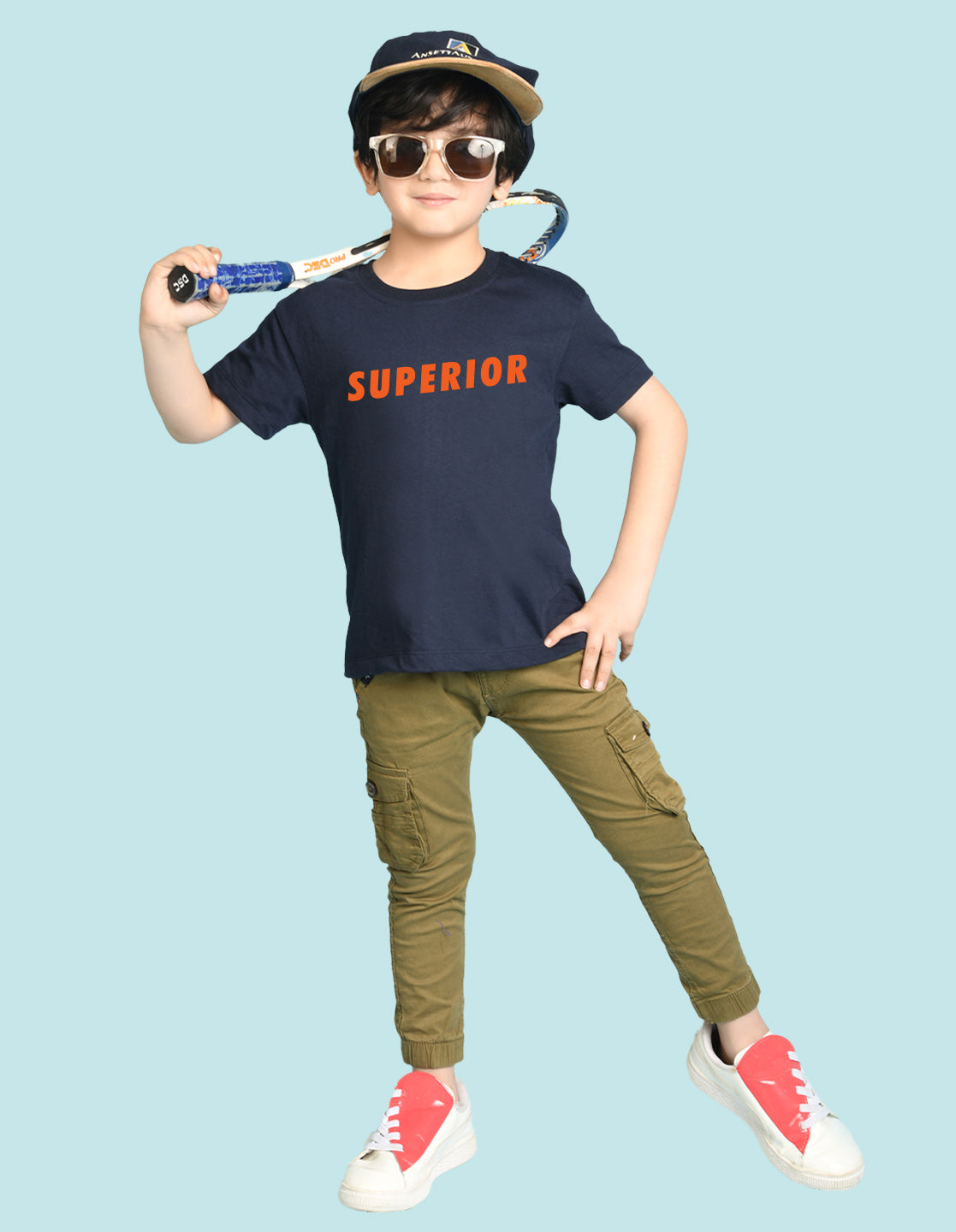 Nusyl Boys Navy Blue Superior Text Printed Short sleeve Cotton Blend Oversized T-shirts