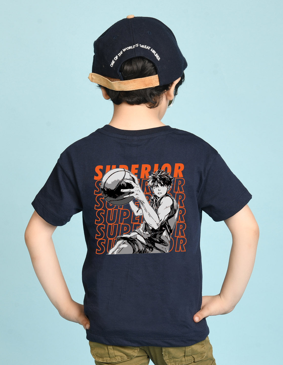 Nusyl Boys Navy Blue Superior Text Printed Short sleeve Cotton Blend Oversized T-shirts