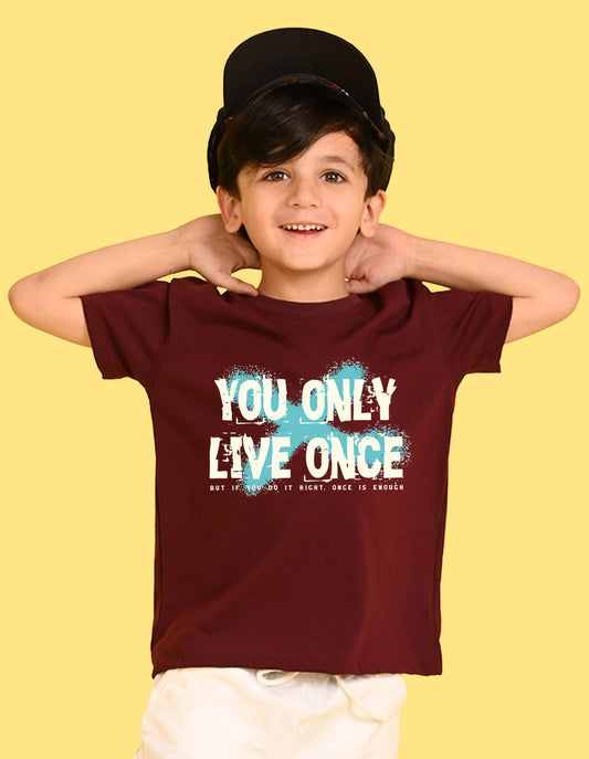 Nusyl Boys Wine You Only Live Once Text Printed Short sleeve Cotton Blend Oversized T-shirts