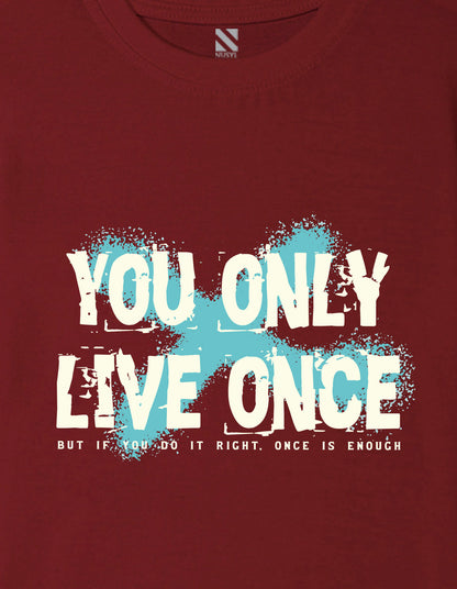 Nusyl Boys Wine You Only Live Once Text Printed Short sleeve Cotton Blend Oversized T-shirts