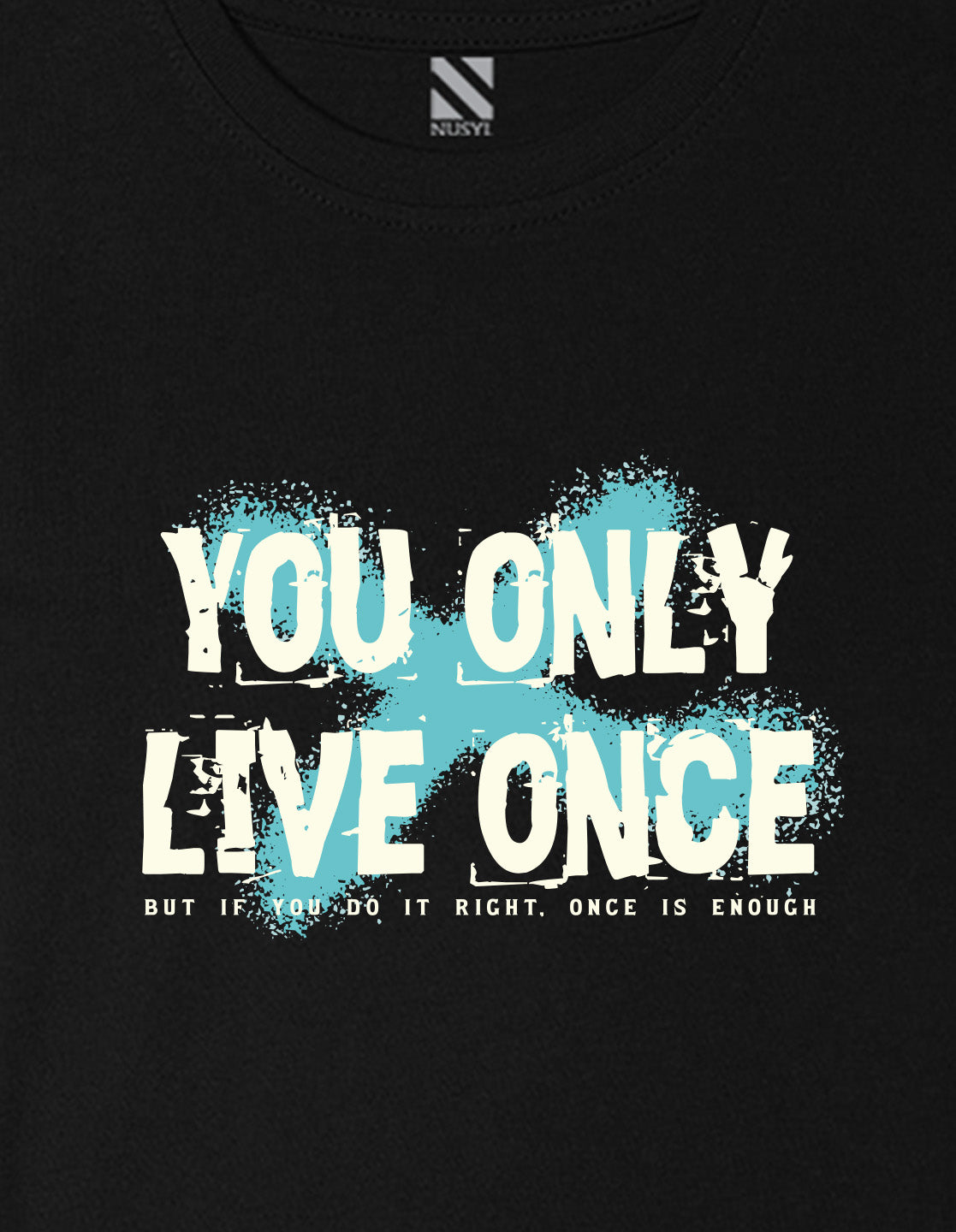 Nusyl Boys Black You Only Live Once Text Printed Short sleeve Cotton Blend Oversized T-shirts