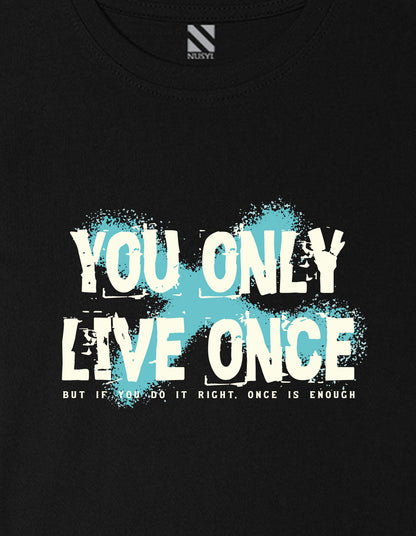 Nusyl Boys Black You Only Live Once Text Printed Short sleeve Cotton Blend Oversized T-shirts