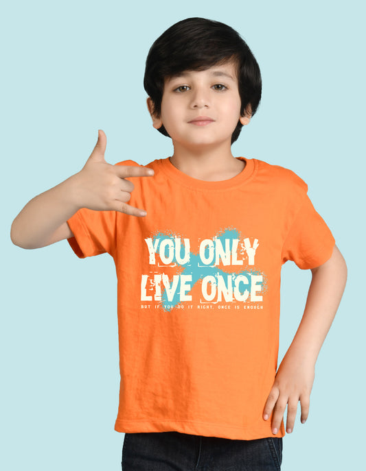 Nusyl Boys Orange You Only Live Once Text Printed Short sleeve Cotton Blend Oversized T-shirts
