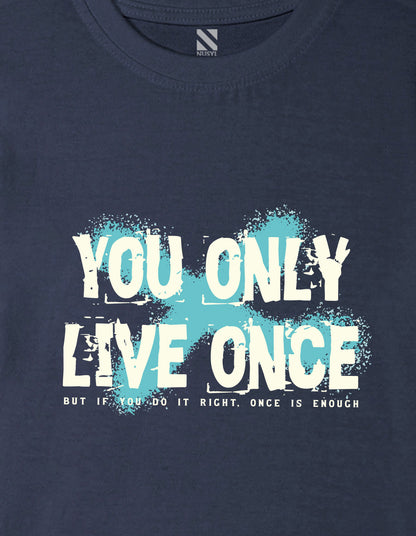 Nusyl Boys Navy Blue You Only Live Once Text Printed Short sleeve Cotton Blend Oversized T-shirts