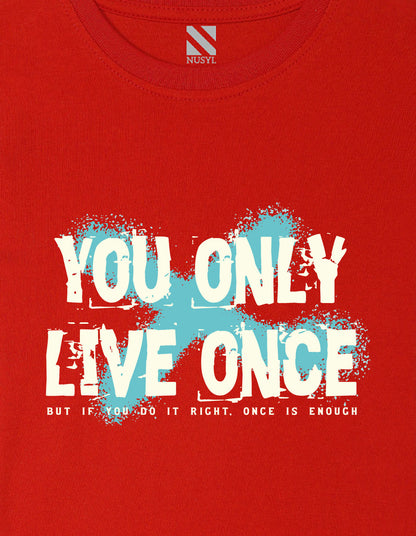 Nusyl Boys Red You Only Live Once Text Printed Short sleeve Cotton Blend Oversized T-shirts