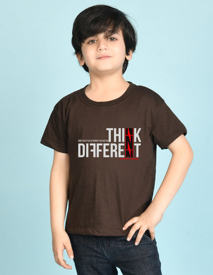 Nusyl Boys Brown Think Different Text Printed Short sleeve Cotton Blend Oversized T-shirts