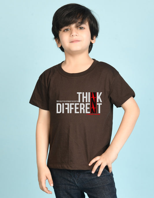 Nusyl Boys Brown Think Different Text Printed Short sleeve Cotton Blend Oversized T-shirts