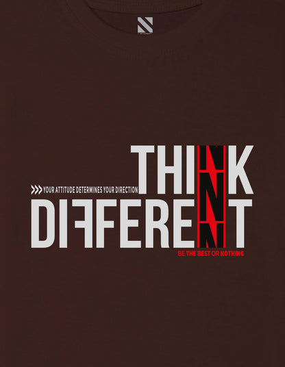 Nusyl Boys Brown Think Different Text Printed Short sleeve Cotton Blend Oversized T-shirts
