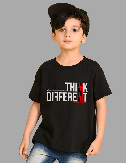 Nusyl Boys Black Think Different Text Printed Short sleeve Cotton Blend Oversized T-shirts