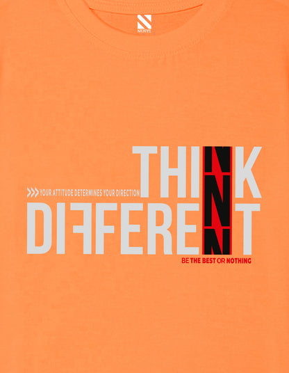 Nusyl Boys Orange Think Different Text Printed Short sleeve Cotton Blend Oversized T-shirts