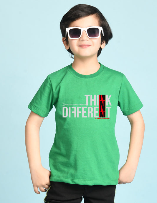 Nusyl Boys Green Think Different Text Printed Short sleeve Cotton Blend Oversized T-shirts