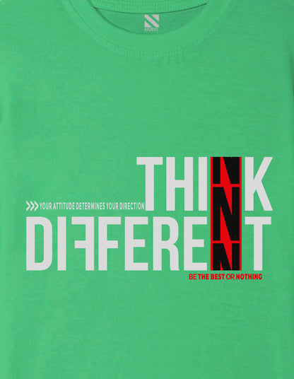 Nusyl Boys Green Think Different Text Printed Short sleeve Cotton Blend Oversized T-shirts