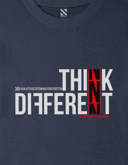 Nusyl Boys Navy Blue Think Different Text Printed Short sleeve Cotton Blend Oversized T-shirts