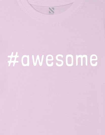 Nusyl Boys Lilac Awesome Text Printed Short sleeve Cotton Blend Oversized T-shirts