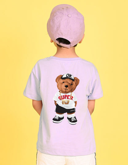 Nusyl Boys Lilac Awesome Text Printed Short sleeve Cotton Blend Oversized T-shirts