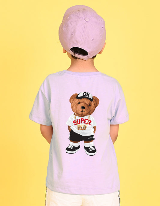 Nusyl Boys Lilac Awesome Text Printed Short sleeve Cotton Blend Oversized T-shirts