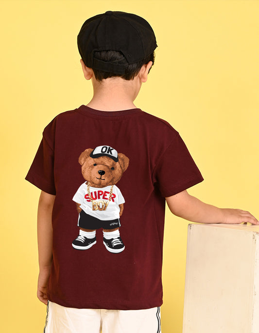 Nusyl Boys Wine Awesome Text Printed Short sleeve Cotton Blend Oversized T-shirts