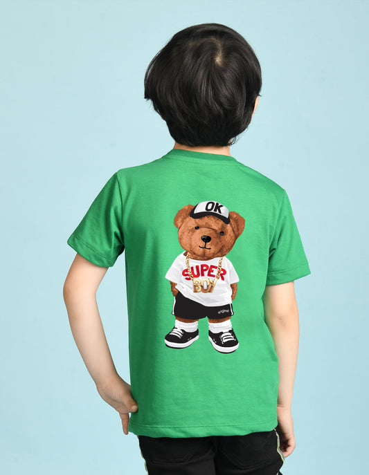 Nusyl Boys Green Awesome Text Printed Short sleeve Cotton Blend Oversized T-shirts