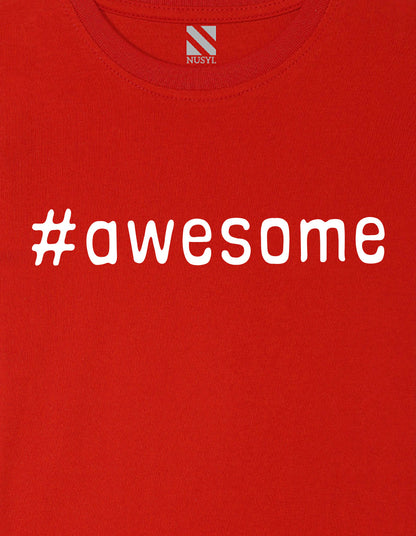 Nusyl Boys Red Awesome Text Printed Short sleeve Cotton Blend Oversized T-shirts