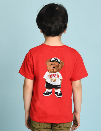 Nusyl Boys Red Awesome Text Printed Short sleeve Cotton Blend Oversized T-shirts