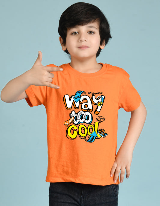 Nusyl Boys Orange Way To Cool Text Printed Short sleeve Cotton Blend Oversized T-shirts