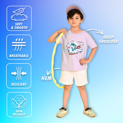 Nusyl Boys Lilac Shark & Text Printed Short sleeve Cotton Blend Oversized T-shirts