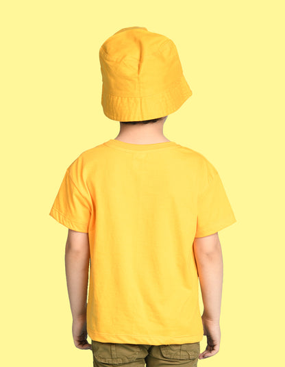 Nusyl Boys Yellow Shark & Text Printed Short sleeve Cotton Blend Oversized T-shirts
