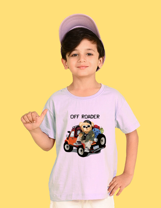 Nusyl Boys Lilac Off Roader Text & Teddy Bear Printed Short sleeve Cotton Blend Oversized T-shirts
