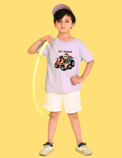Nusyl Boys Lilac Off Roader Text & Teddy Bear Printed Short sleeve Cotton Blend Oversized T-shirts