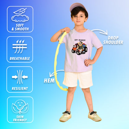 Nusyl Boys Lilac Off Roader Text & Teddy Bear Printed Short sleeve Cotton Blend Oversized T-shirts