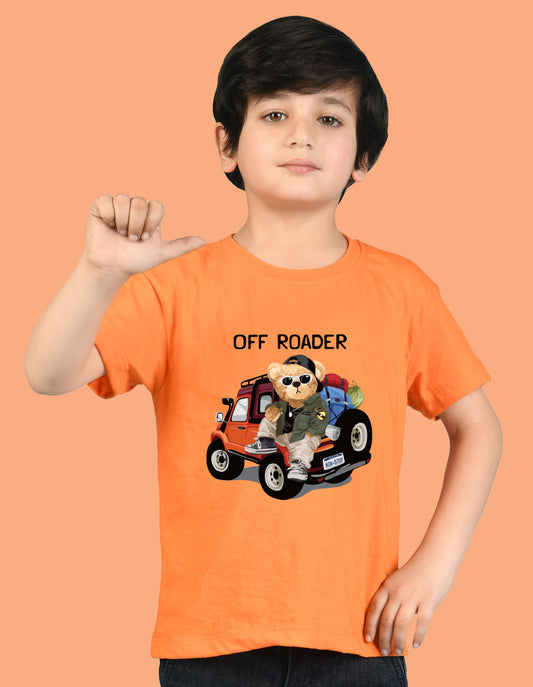 Nusyl Boys Orange Off Roader Text Printed Short sleeve Cotton Blend Oversized T-shirts