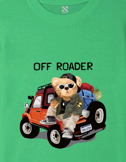 Nusyl Boys Green Off Roader Text & Teddy Bear Printed Short sleeve Cotton Blend Oversized T-shirts