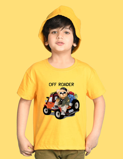 Nusyl Boys Yellow Off Roader Text Printed Short sleeve Cotton Blend Oversized T-shirts