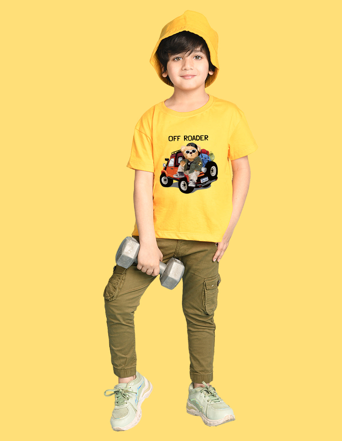 Nusyl Boys Yellow Off Roader Text Printed Short sleeve Cotton Blend Oversized T-shirts