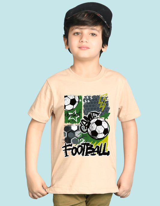 Nusyl Boys Beige Football Printed Short sleeve Cotton Blend Oversized T-shirts