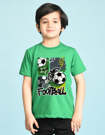 Nusyl Boys Green Football Printed Short sleeve Cotton Blend Oversized T-shirts