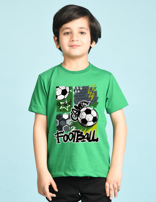 Nusyl Boys Green Football Printed Short sleeve Cotton Blend Oversized T-shirts