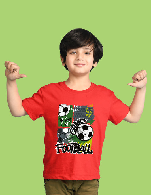 Nusyl Boys Red Football Printed Short sleeve Cotton Blend Oversized T-shirts